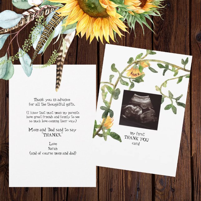 Ultrasound Photo Sunflower Thank You  Card (Creator Uploaded)
