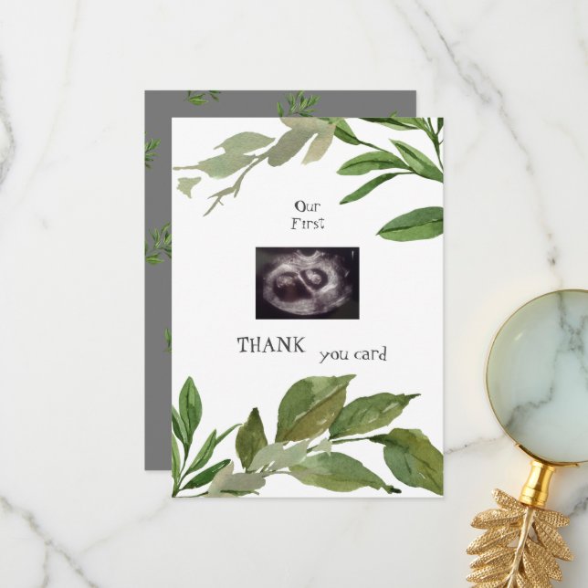 Ultrasound Photo Thanks Twins Viewpoint Foliage Thank You Card (Front/Back In Situ)