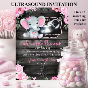 Ultrasound Pink Elephant Baby Shower invitation