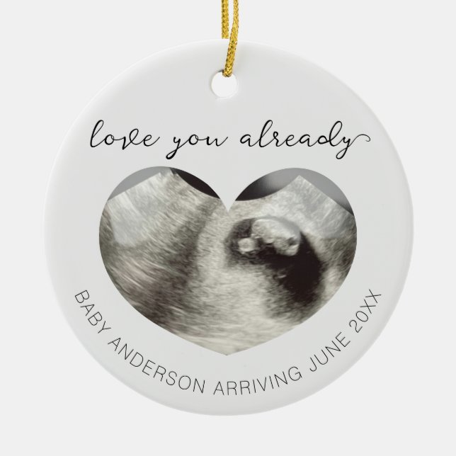 Ultrasound Pregnancy Announcement Keepsake Heart Ceramic Tree Decoration (Front)