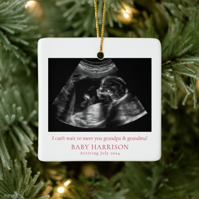 Ultrasound Pregnancy Announcement New Grandparents Ceramic Ornament (Tree)