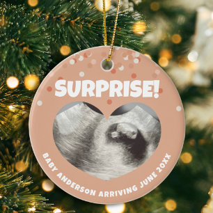Ultrasound Pregnancy Announcement Surprise Heart Ceramic Tree Decoration