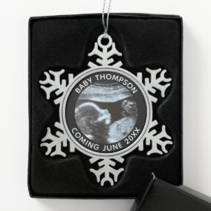 Ultrasound Pregnancy Gender Reveal Sonogram Snowflake Pewter Christmas Ornament