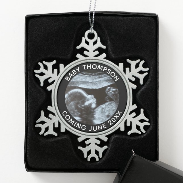 Ultrasound Pregnancy Gender Reveal Sonogram Snowflake Pewter Christmas Ornament (Box)