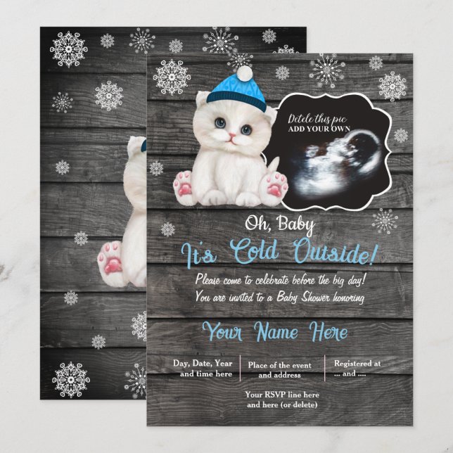 Ultrasound Winter Cat Kitten Baby Shower Invitation (Front/Back)