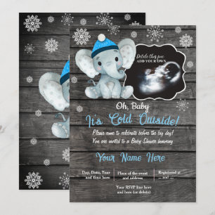 Ultrasound Winter Elephant Baby Shower Invitation