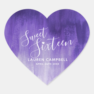 Ultraviolet abstract modern art sweet 16 birthday heart sticker