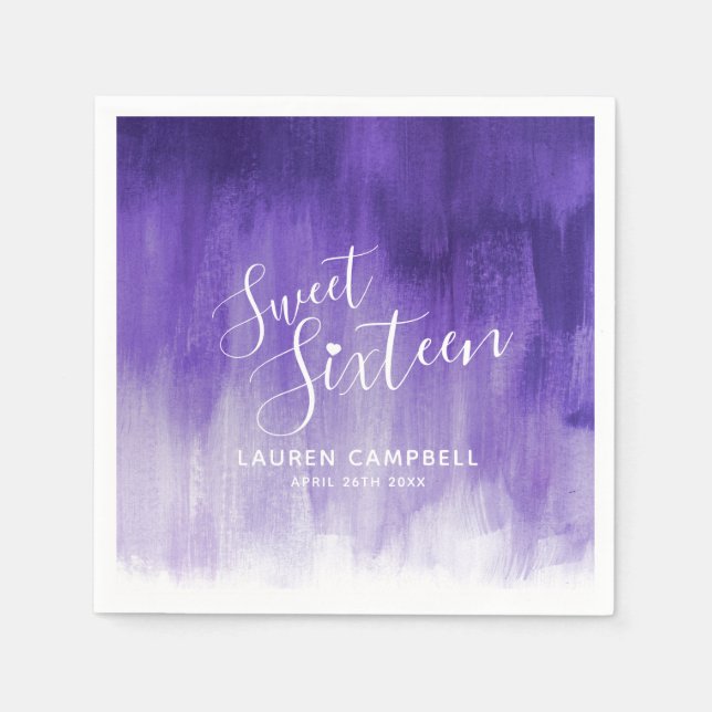 Ultraviolet abstract modern art sweet 16 birthday napkin (Front)