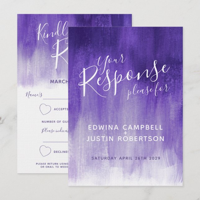 Ultraviolet abstract modern art wedding reply RSVP Invitation (Front/Back)