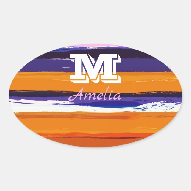 UltraViolet and Gold Watercolor Stripes Oval Sticker (Front)
