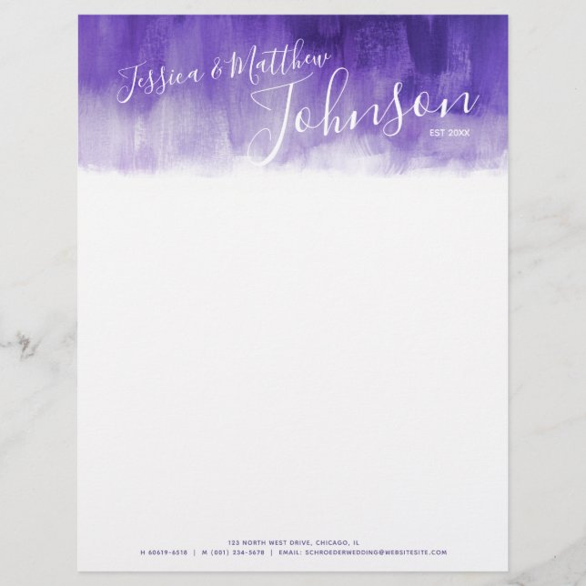 Ultraviolet modern art newly weds letterhead (Front)