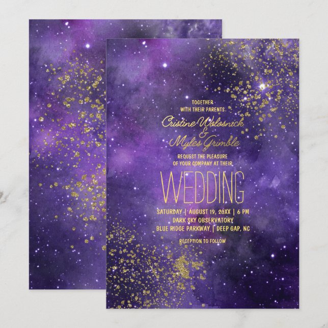 Ultraviolet Wedding | Glam Starry Night Invitation (Front/Back)