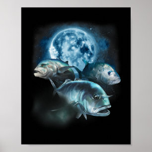 Ulua Fishing Shirt - Trevally Fish Howling At The  Poster