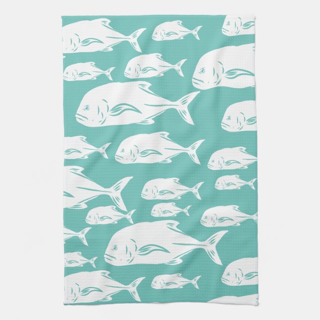 Ulua papio Hawaiian fish school - fishing Tea Towel (Vertical)