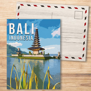 Ulun Danu Beratan Temple Indonesia Watercolor Postcard