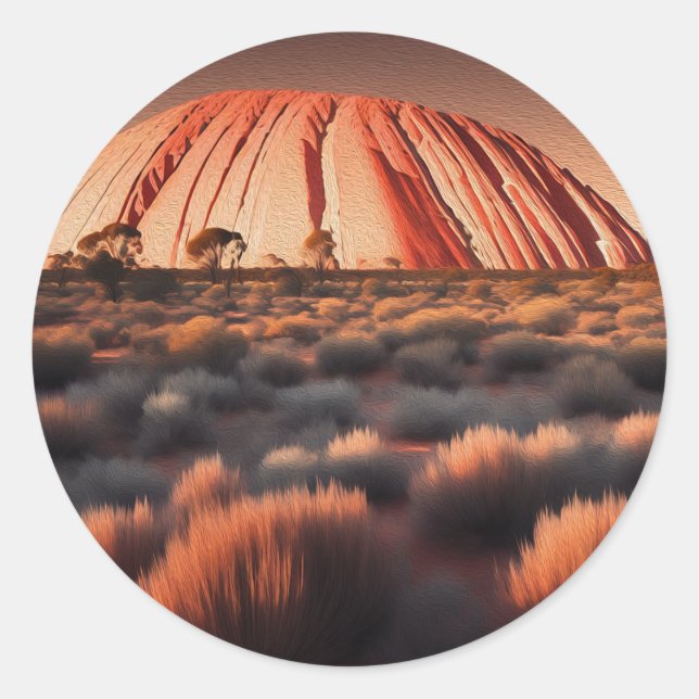 Uluru "Ayers Rock" Australia Oil Paint,  Classic Round Sticker (Front)