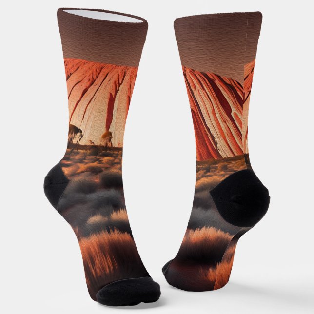 Uluru "Ayers Rock" Australia Oil Paint,  Socks (Angled)
