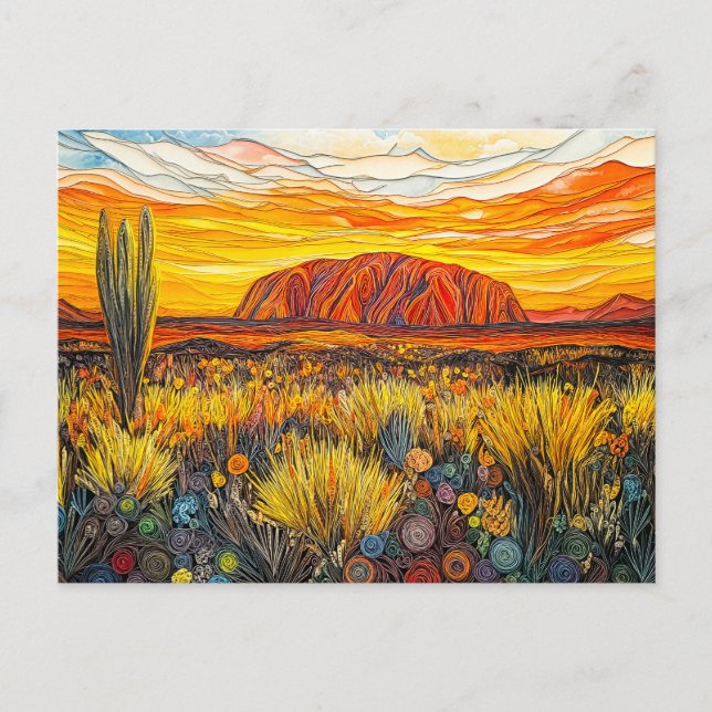 Uluru Outback Landscape in Quilling Style Postcard (Front)