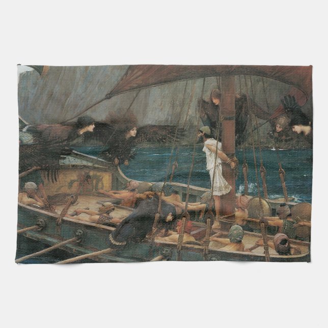 Ulysses and the Sirens by John William Waterhouse Tea Towel (Horizontal)