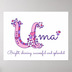 Uma initial doodle art name meaning poster