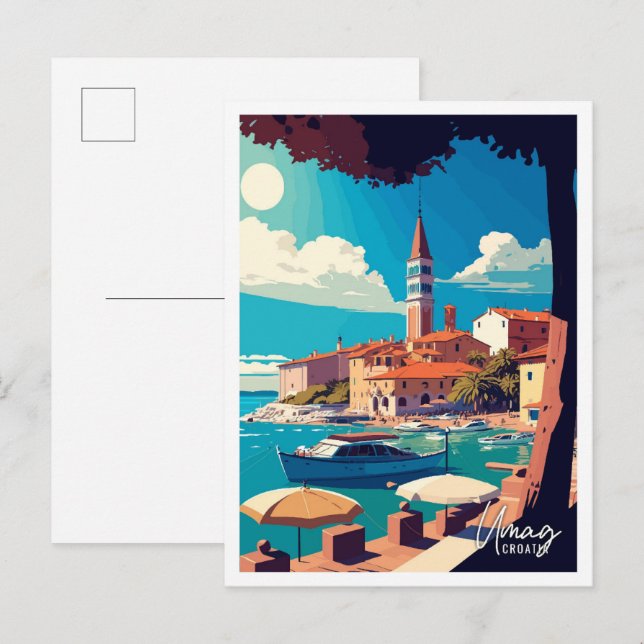 Umag Croatia Art Vintage Travel Illustration Postcard (Front/Back)