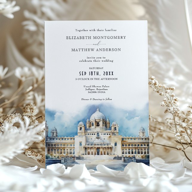  Umaid Bhawan Palace India Wedding Watercolor Invitation (Creator Uploaded)