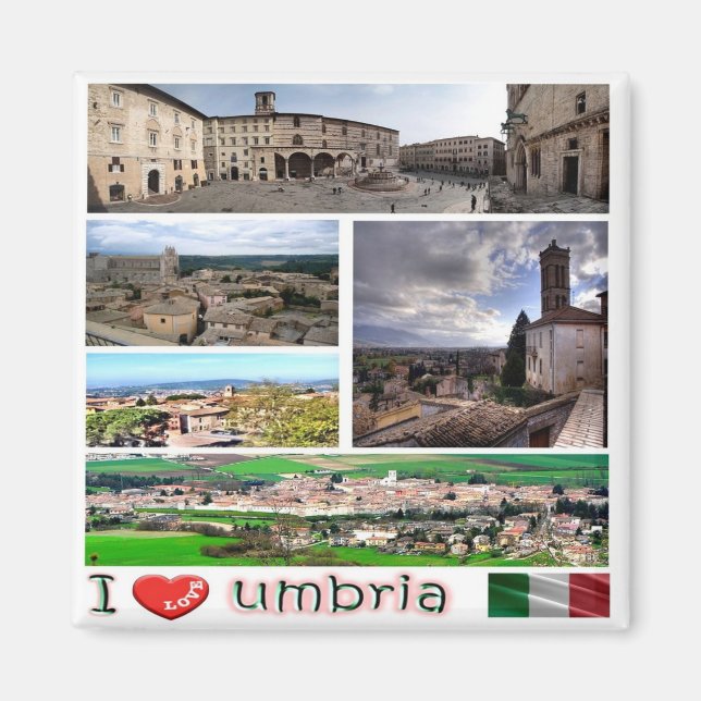 UMB004 UMBRIA I Love, Mosaic, Italy, Fridge Magnet (Front)