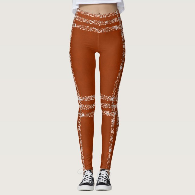 Umber floral filled plaid leggings (Front)