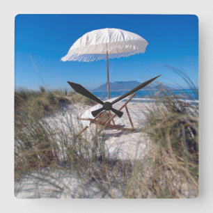 Umbrella And Chair On Beach Square Wall Clock