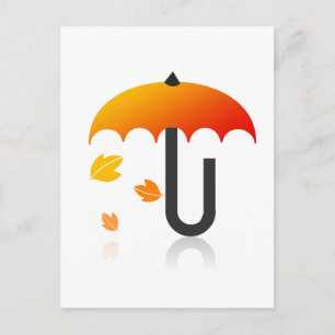 Umbrella and leaves postcard