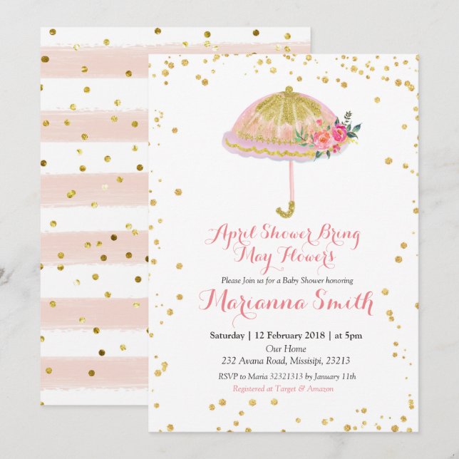 Umbrella April Shower Bring May Flowers Invitation (Front/Back)