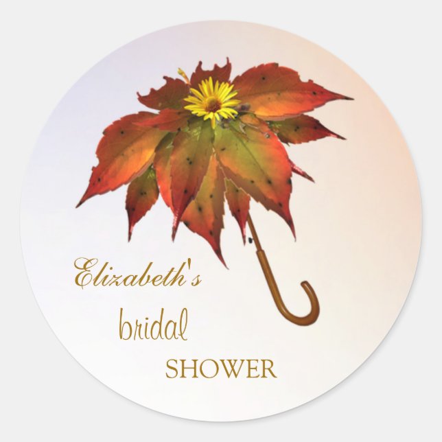 Umbrella autumn leaves Bridal Shower Classic Round Sticker (Front)