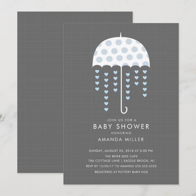 Umbrella Baby Boy Shower Invitation (Front/Back)