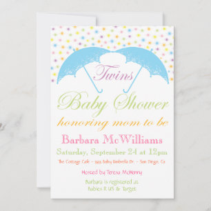 Umbrella Baby Boy Twins Shower Invitations