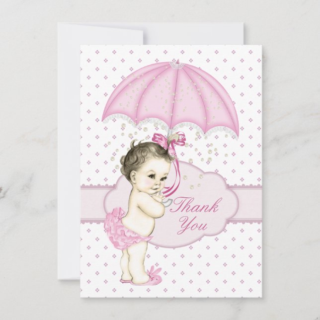 Umbrella Baby Girl Sprinkle Baby Shower Thank You Card (Front)