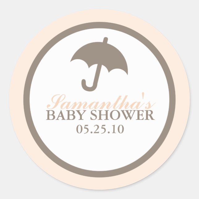 Umbrella Baby Shower Classic Round Sticker (Front)