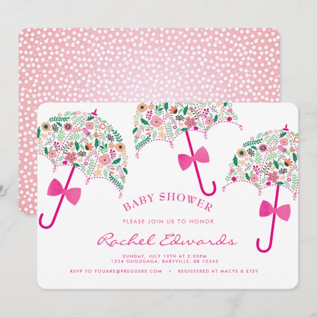Umbrella Baby Shower Invitation (Front/Back)