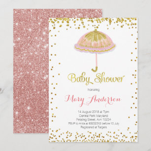 Umbrella Baby Shower Invitation Gold Glitter