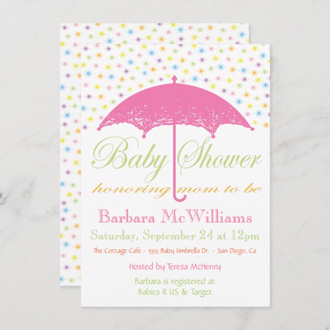 Umbrella Baby Shower Invitations (Front/Back)