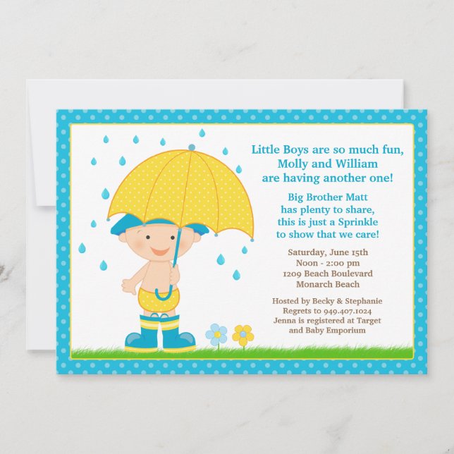 Umbrella Baby Sprinkle Shower Blue for Boy Invitation (Front)