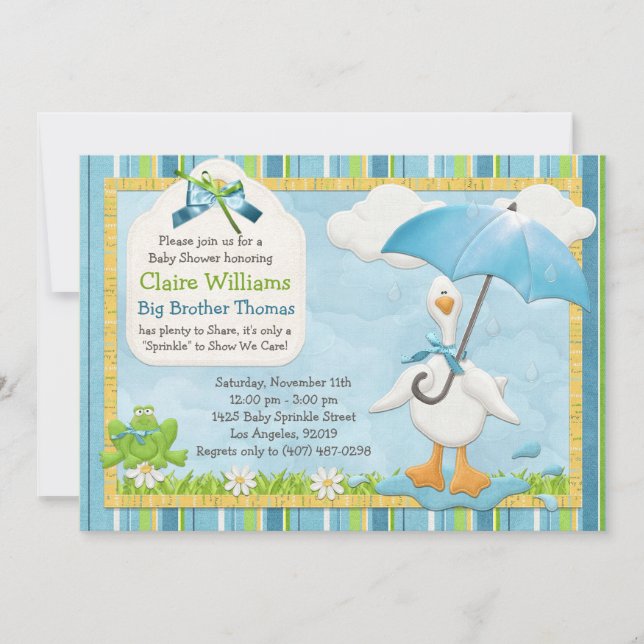 Umbrella Baby Sprinkle Shower Invitation Boy (Front)