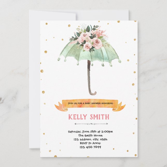 Umbrella baby sprinkle shower theme invitation (Front)