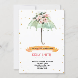 Umbrella baby sprinkle shower theme invitation