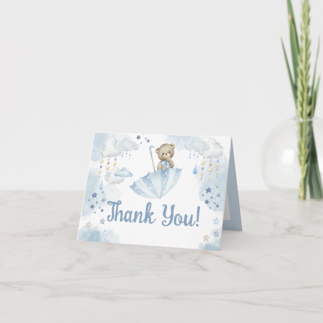 Umbrella Baby Sprinkle Teddy Bear Thank You Card (Front)