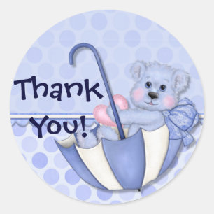 Umbrella Bear Blue Baby Thank You Classic Round Sticker