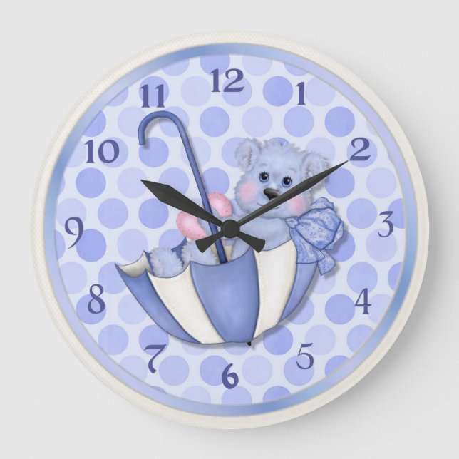 Umbrella Bear Blue - Customise Large Clock (Front)
