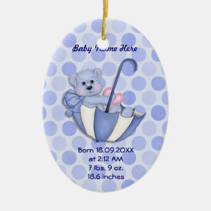 Umbrella Bear - Blue - Personalise Ceramic Tree Decoration