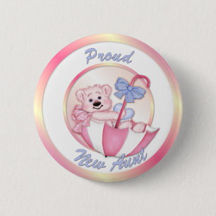 Umbrella Bear - New Aunt - Girl 6 Cm Round Badge