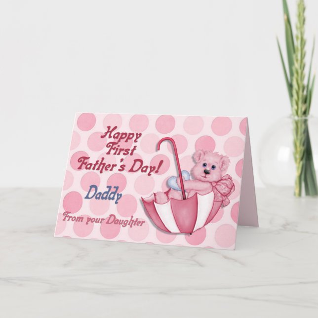 Umbrella Bear Pink - First Fathers Day Card (Front)