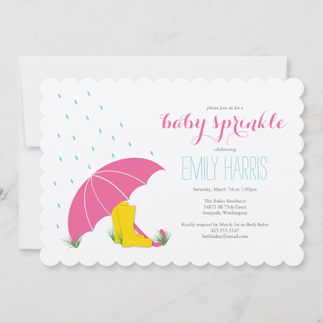 Umbrella & Boots Baby Sprinkle Shower Invitation (Front)